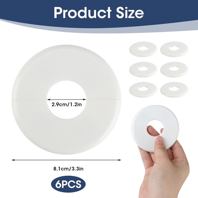 TNJPSEK 6 Pcs Wall Split Flange Round Escutcheon Plate Buckle, Plastic Plumbing Pipe Cover for 1"/26mm Hole Dia Bathroom Sink Faucet Toilet Pipe, Escutcheon Plates for Ceiling Floor Kitchen Decor - Image 5